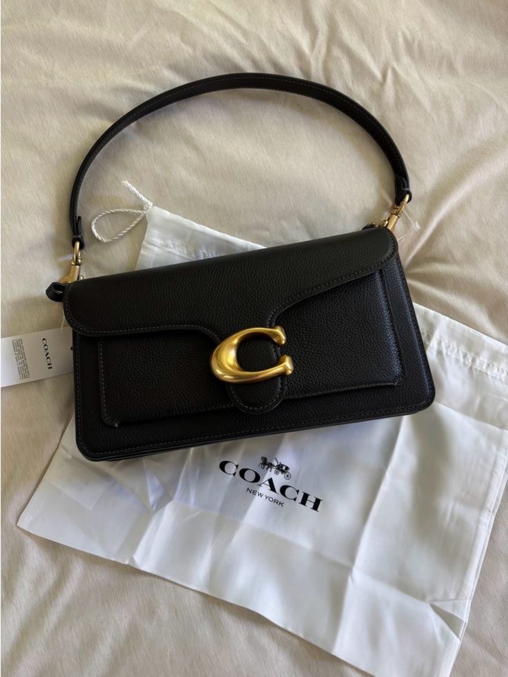 Coach Black Leather Shoulder Bag with Gold C Accent